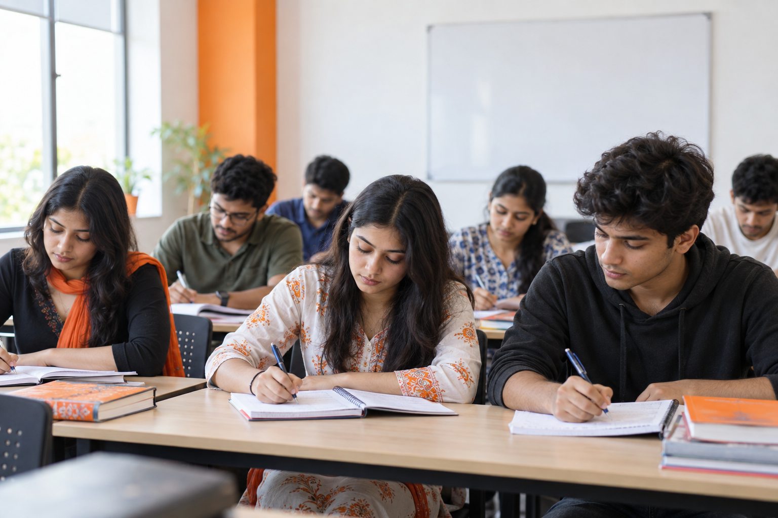 CDS aspirants studying together in a coaching classroom